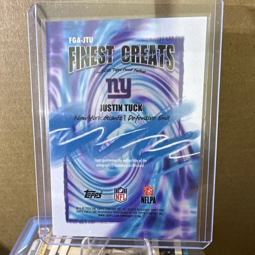 Topps 2025 Finest Justin Tuck Finest Greats Auto Blue purple Giants🔥